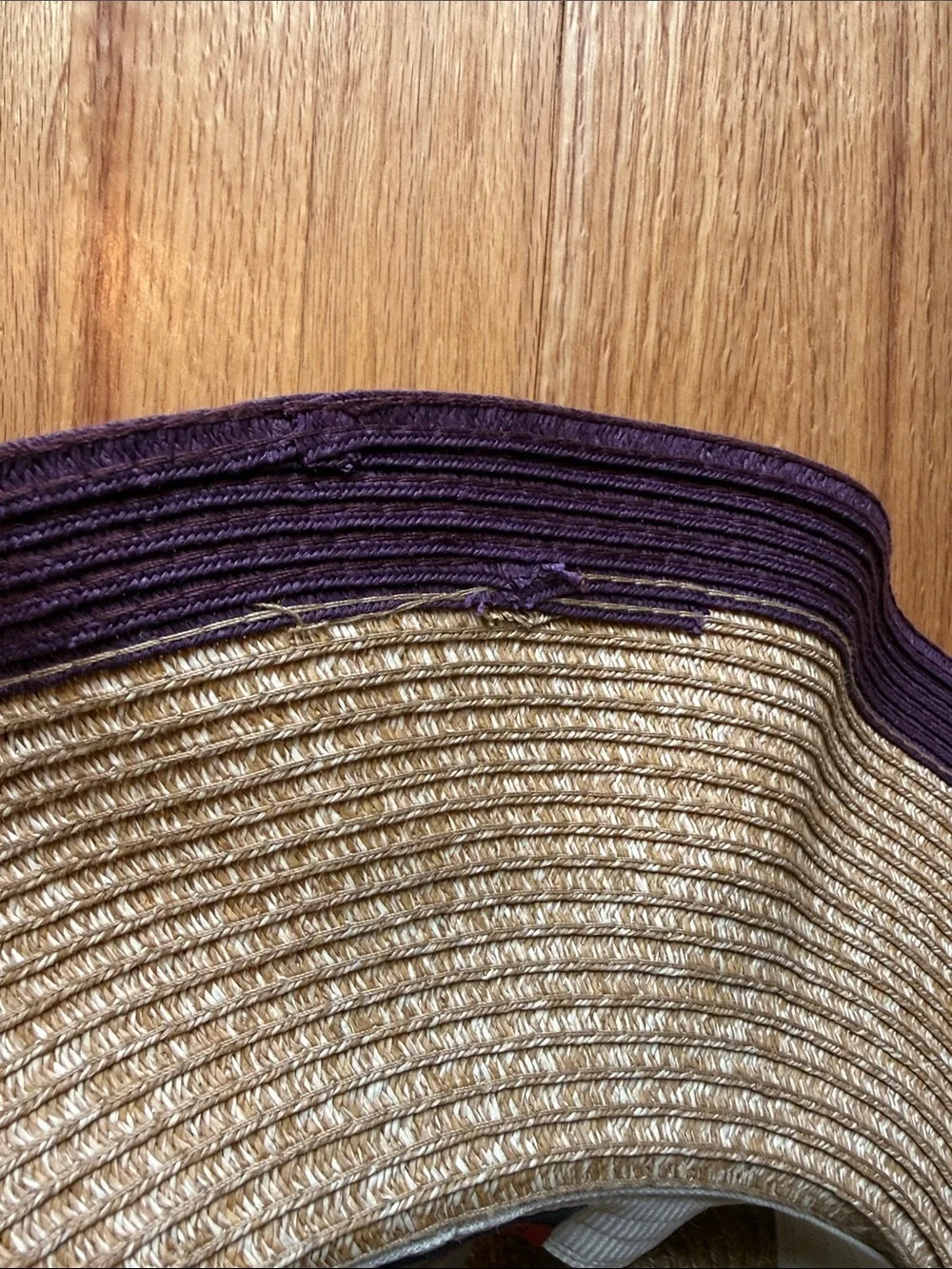 Wide Brim Straw Sun Hat with Purple Trim 100% paper straw